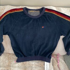 Aviator Nation Navy Blue Crewneck Sweatshirt with Velvet Stripes